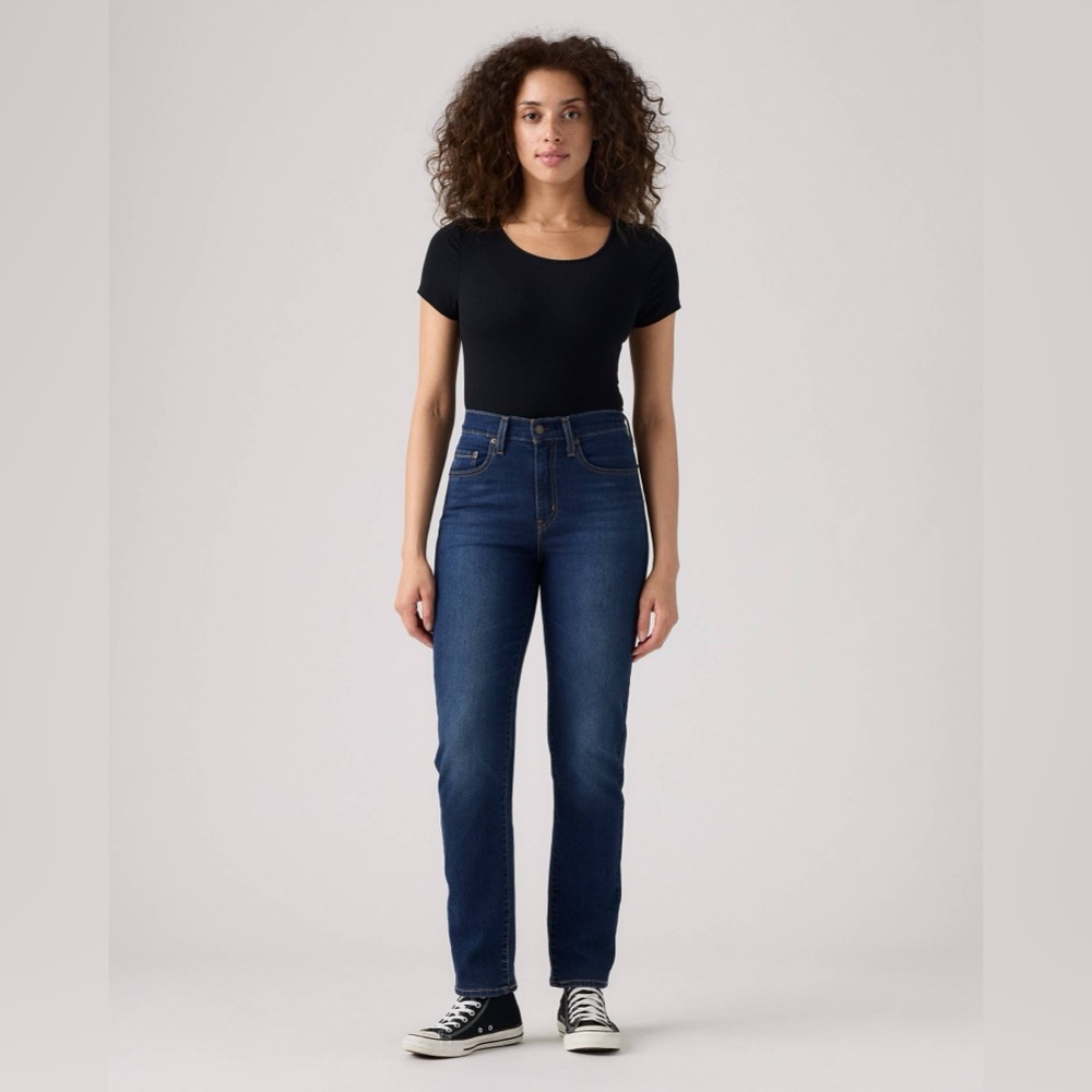 Levi's 724 High Rise Straight Dark Distressed Wash Jeans Size 27
